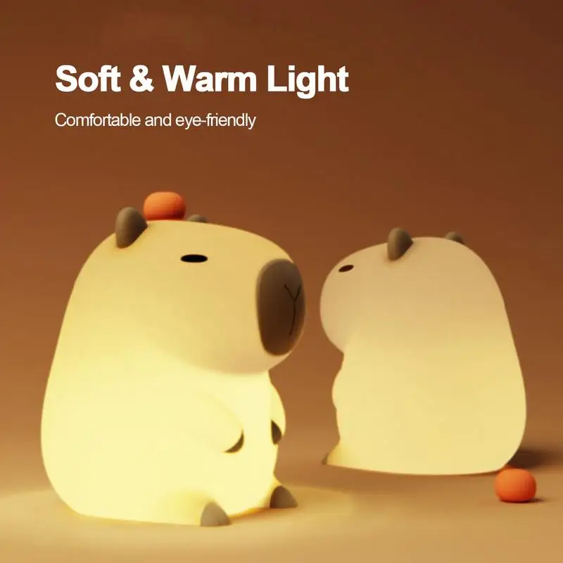 Cute Cartoon Capybara Silicone Night Light USB Rechargeable Timing Dimming Sleep Night Lamp for Children\'s Room Decor