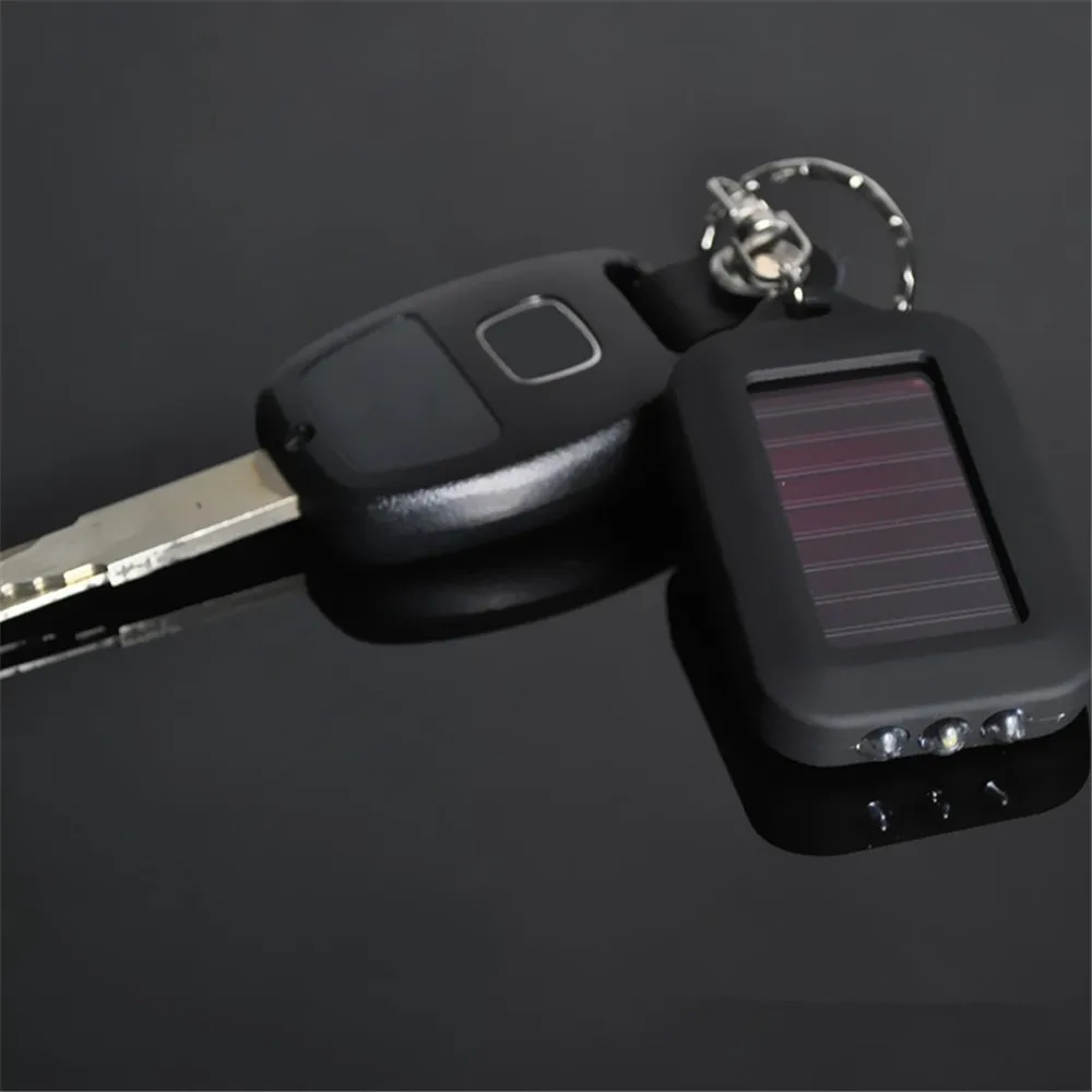 LED Light Plastic Keychain Multifunctional Key Ring Portable Outdoor Emergency Solar Power Flashlight Function Keyring Lamp