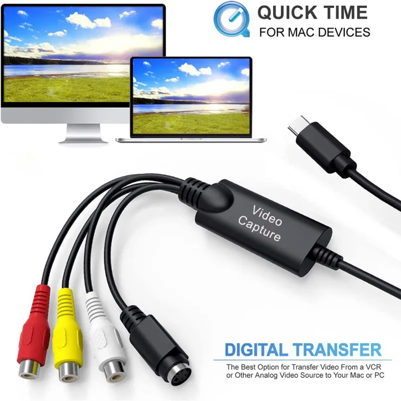 Adaptador de tarjeta de captura USB tipo C 2,0 para PC, convertidor Digital SIN controlador, captura de Audio y vídeo de 4 canales, TV, DVD, VHS, VCR