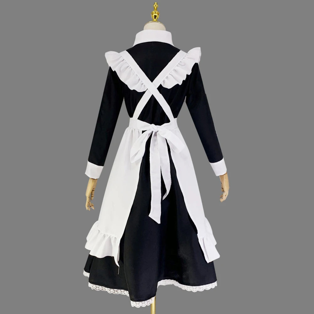 Vestido clássico Lolita Maid para homens e mulheres, empregada doméstica avental, uniformes de Halloween, traje cosplay de carnaval, manga longa, 5XL