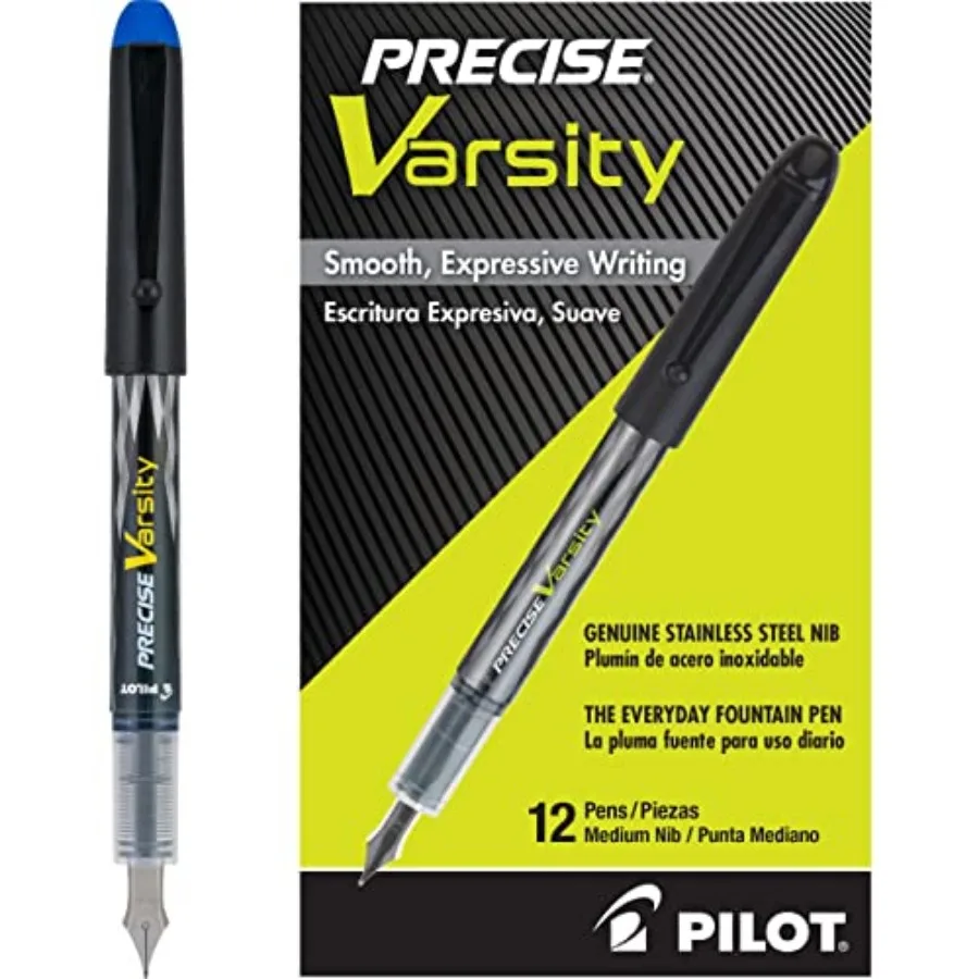 

Precise Varsity Pre-Filled Fountain Pens, Medium Point Stainless Steel Nib, Ink, 12-Pack 90011