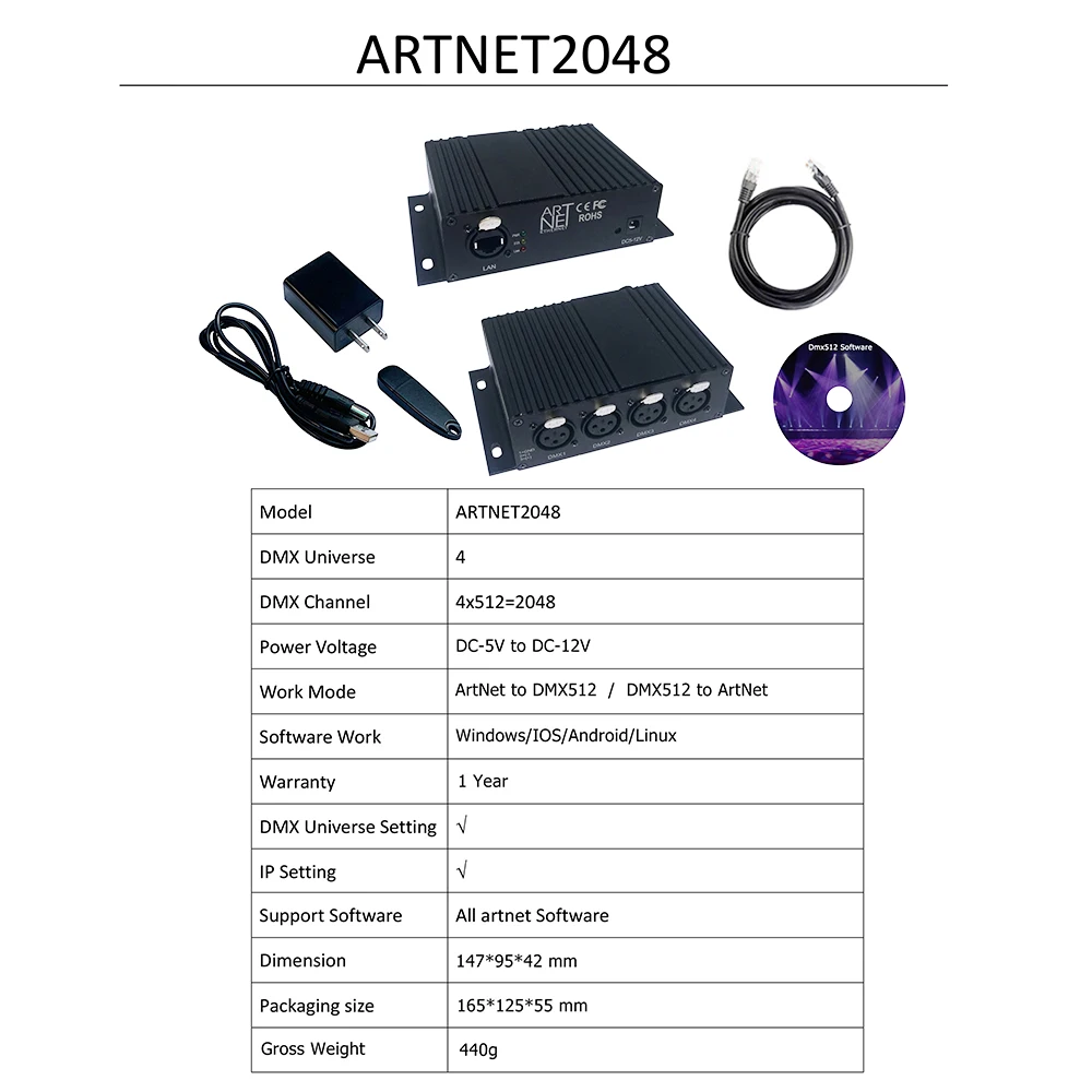 Imagem -06 - Artnet 2048 Controlador Dmx X-power Software Artnet Dmx512 Dimmer Disco Iluminação Ma2 Grandma3 no pc Sun Suite3 Dvc5 Titan11 Novo