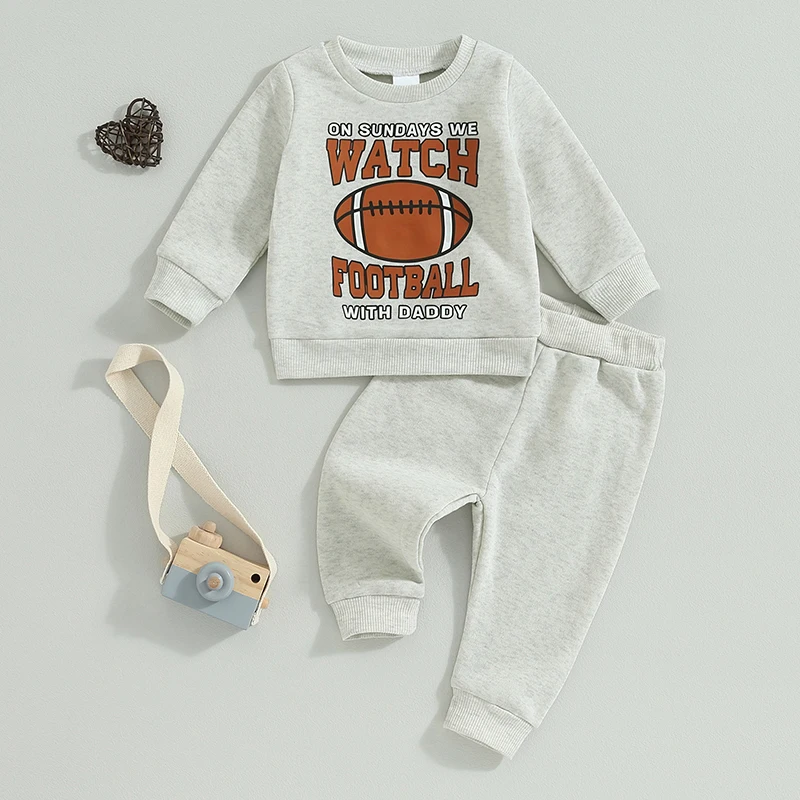 Toddler Baby Girl Boy Football Outfits Clothes 0 3 6 9 12 18 24Months 2t 3t Sweatshirt Sweater Top Pants Set Fall