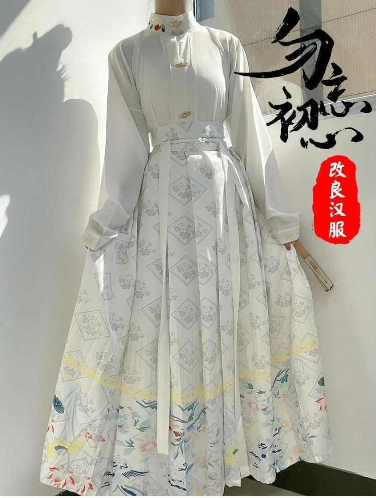 Hanfu-Falda plisada con cara de caballo para mujer, conjuntos de varios colores, ropa de calle de trabajo tradicional china, Vintage, 2023