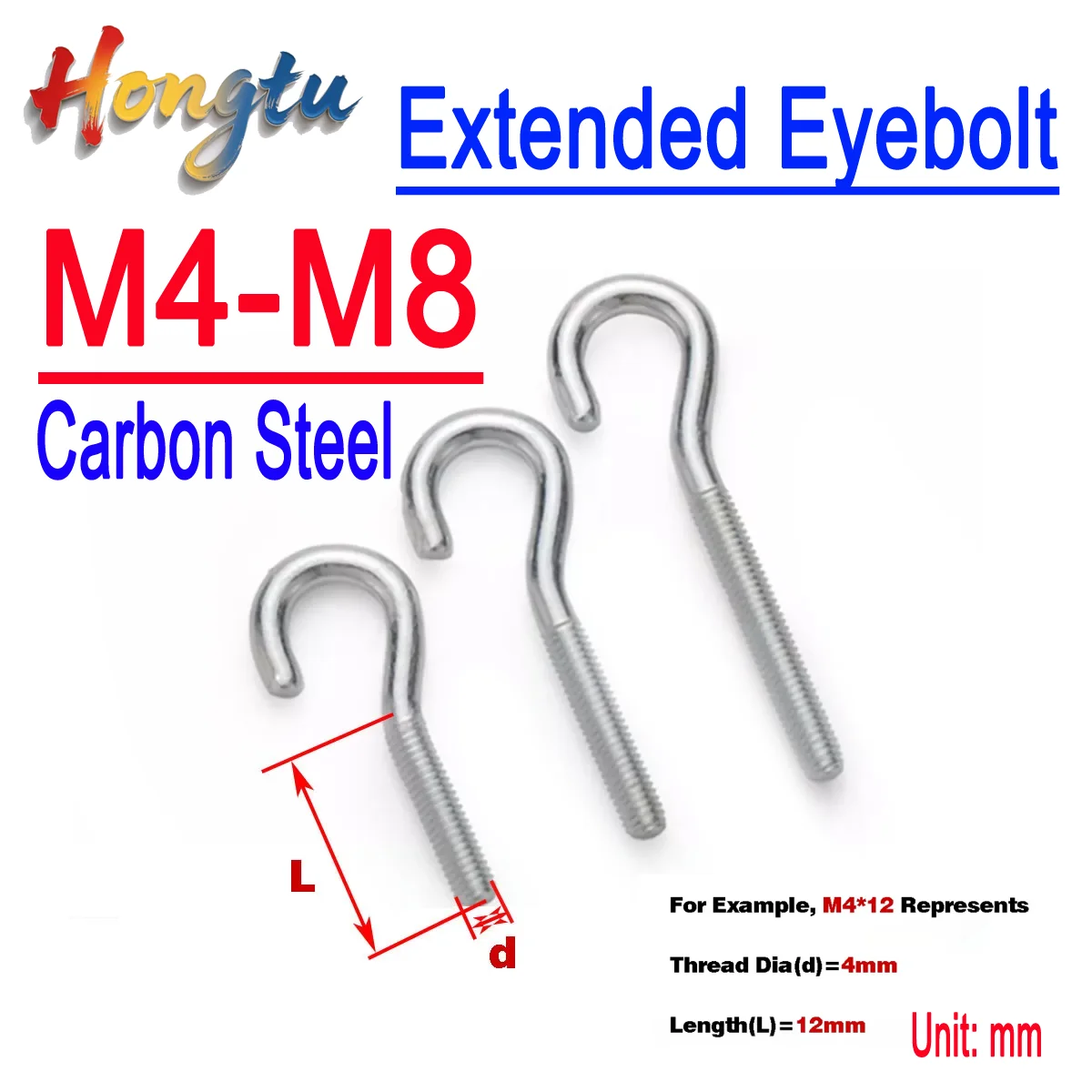 Hongtu Carbon Steel Open Type Sheep Eye Screw / Extended Eyebolt