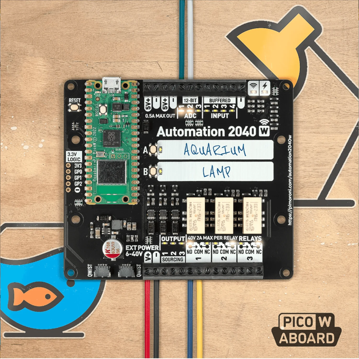 

Automation 2040 W Pico W / RP2040 powered monitoring and automation board An all-in-one controller with 2.4GHz wireless connecti