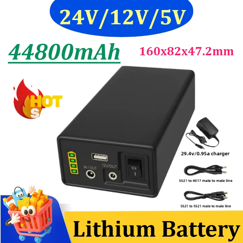 24V 12V 18650 44800mAh Lithium Battery Pack Large Capacity Small Size High Power Rechargeable Spare Backup Power Supply