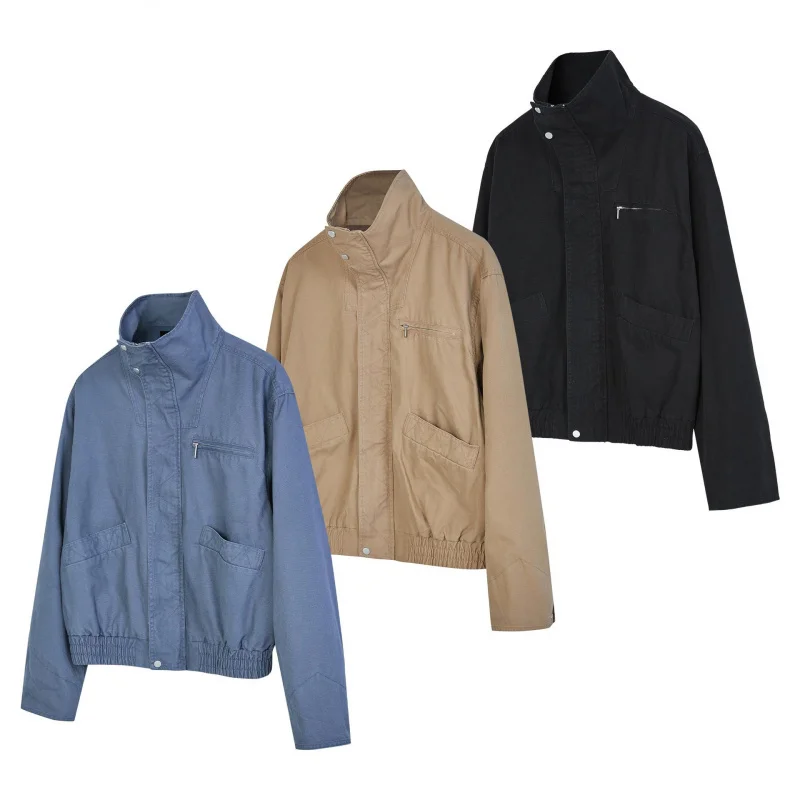 

MADEEXTREME French Work Blue Washed Vintage American Retro Spring Harrington Boxy Jacket Men's Clothing