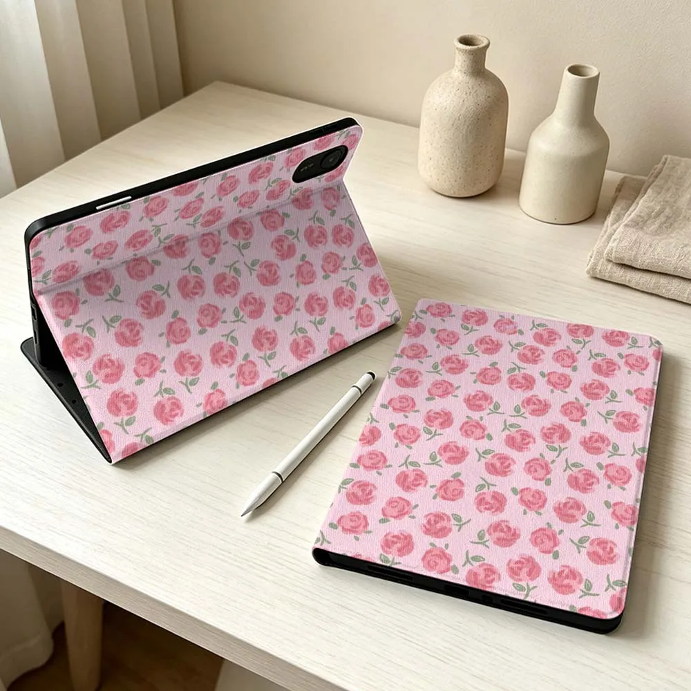 Pink Rose Pattern For Xiaomi Mi 8 7 6 5 Mini Ultra Pro Redmi Pad Pro SE 2 Poco Pad Soft Pen Tray Tablet Case