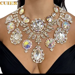 CUIER Round Glass Huge Pendant Necklace Earring Ring for Women Wedding Night Club TV Show Exaggerated Jewelry Set For Drag Queen