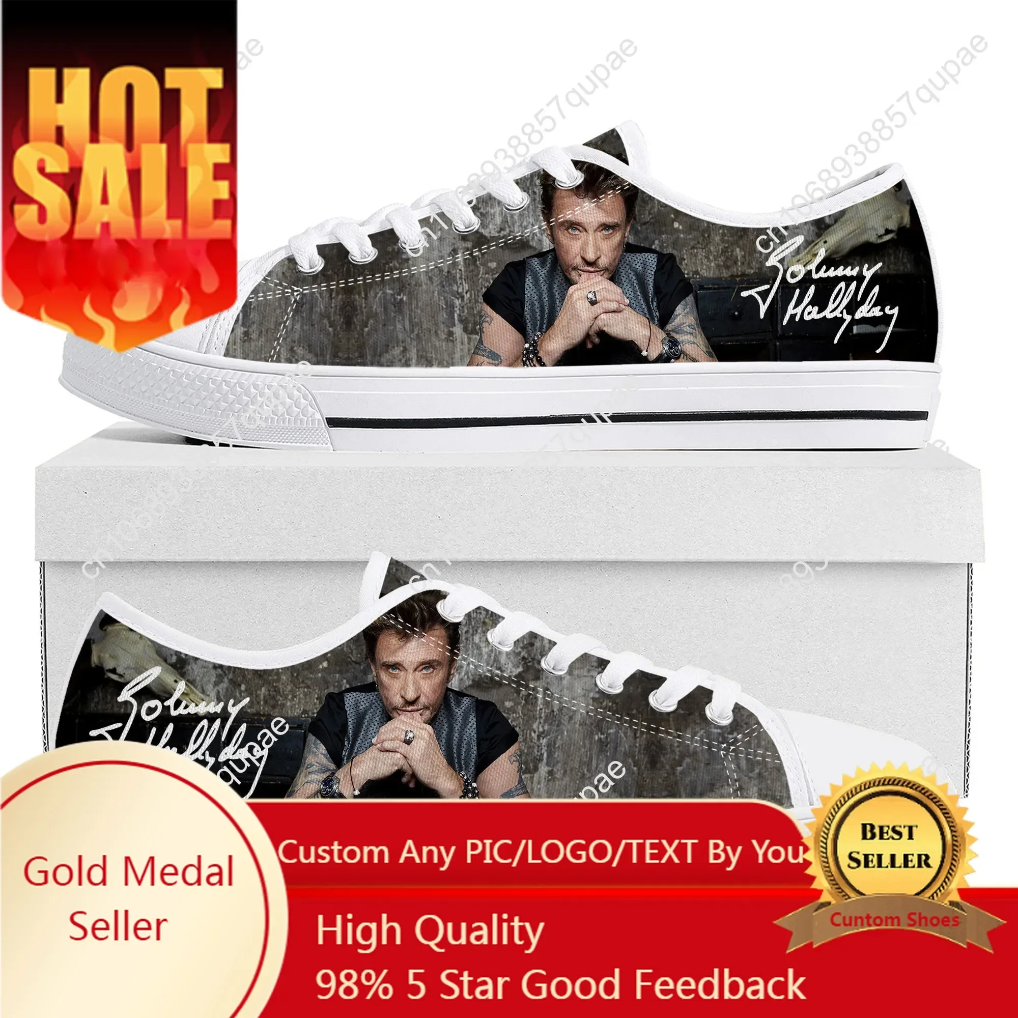 

Johnny Hallyday Rock Singer Low Top Sneakers Mens Women Teenager High Quality Canvas Sneaker Casual Couple Shoes Custom Shoe