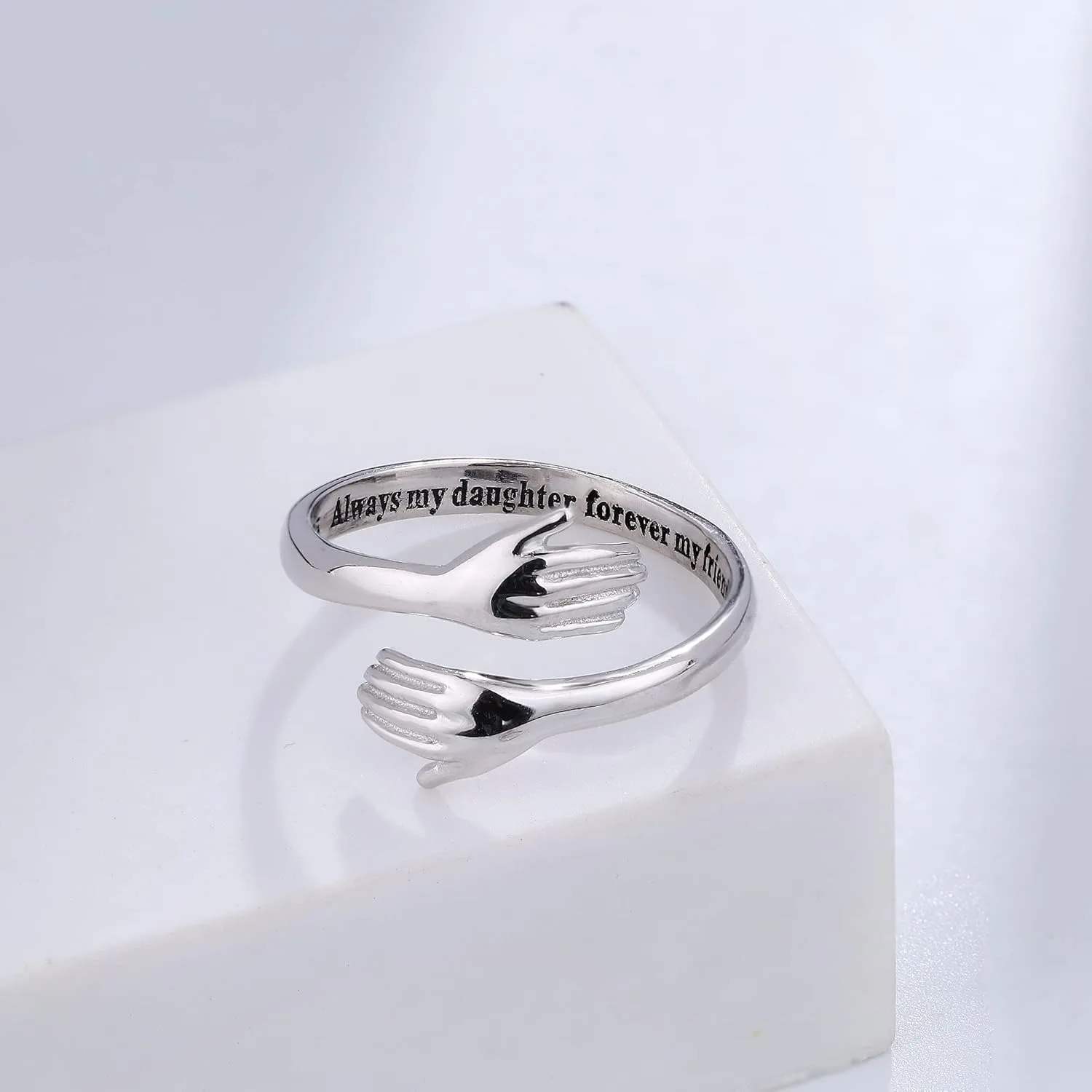 Fansilver S925 Sterling Silver Hug Ring for Women Adjustable Ring Promise Friendship Ring Birthday Gifts for Mom Wife Grandma