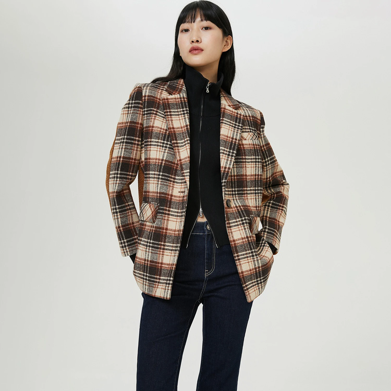 سترة Allingentle منقوشة للنساء من الفلانيل الأنيقة لملابس المكتب غير الرسمية المخصصة