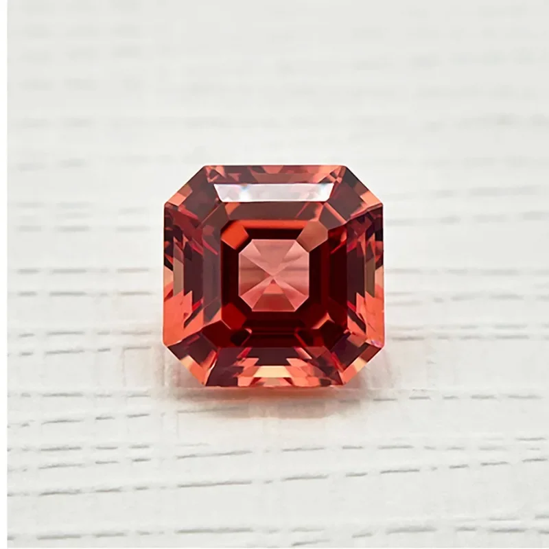 Laborgezüchteter Saphir im Asscher-Schliff, Sonnenuntergang-Orange Farbe, Edelstein für DIY-Schmuckherstellung, Einlege-Ring, Halskette, wählbares Zertifikat – Detail 2