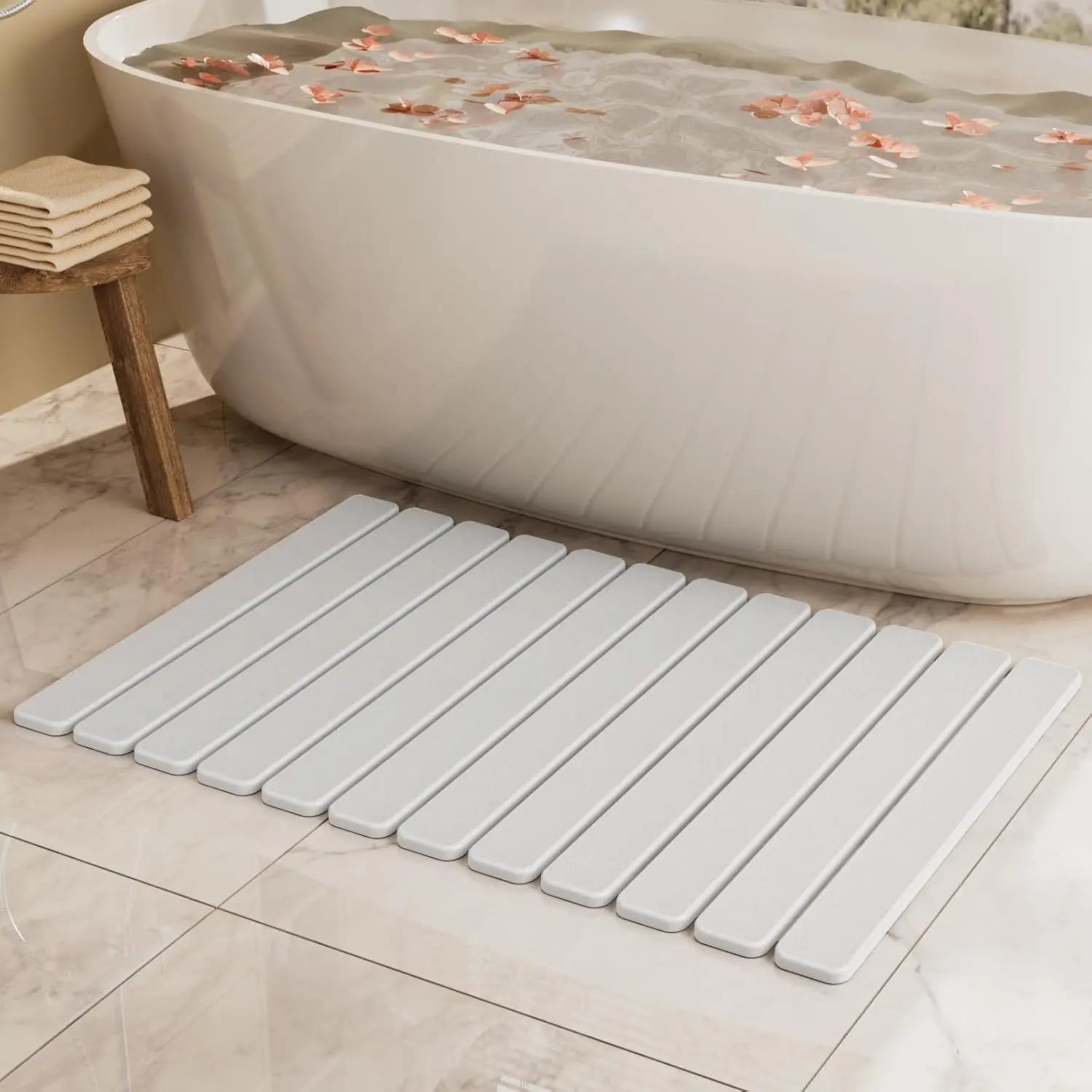 

Large Stone Bath Mat 31.5x19.7in, Quick Dry Diatomaceous Earth Mats for Bathroom and Kitchen, Super Absorbent Foldable Non-Slip