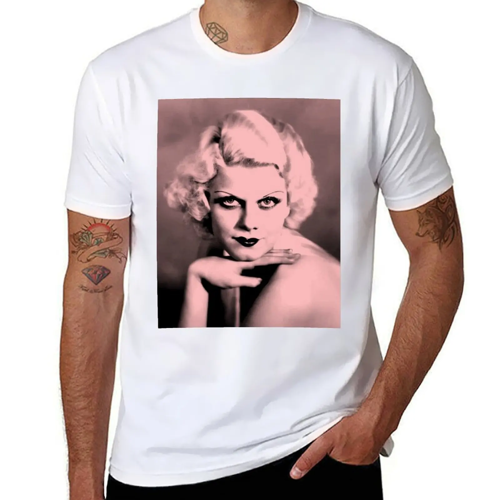 

Розово-черная футболка Jean Harlow, мужские облегающие мужские футболки, хлопковая футболка