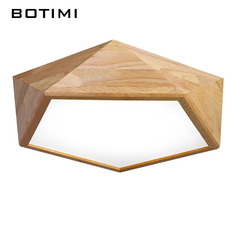 BOTIMI lampu LED Kayu geometris, lampu langit-langit LED dengan Remote Control untuk kamar tidur permukaan kayu Solid terpasang di dapur