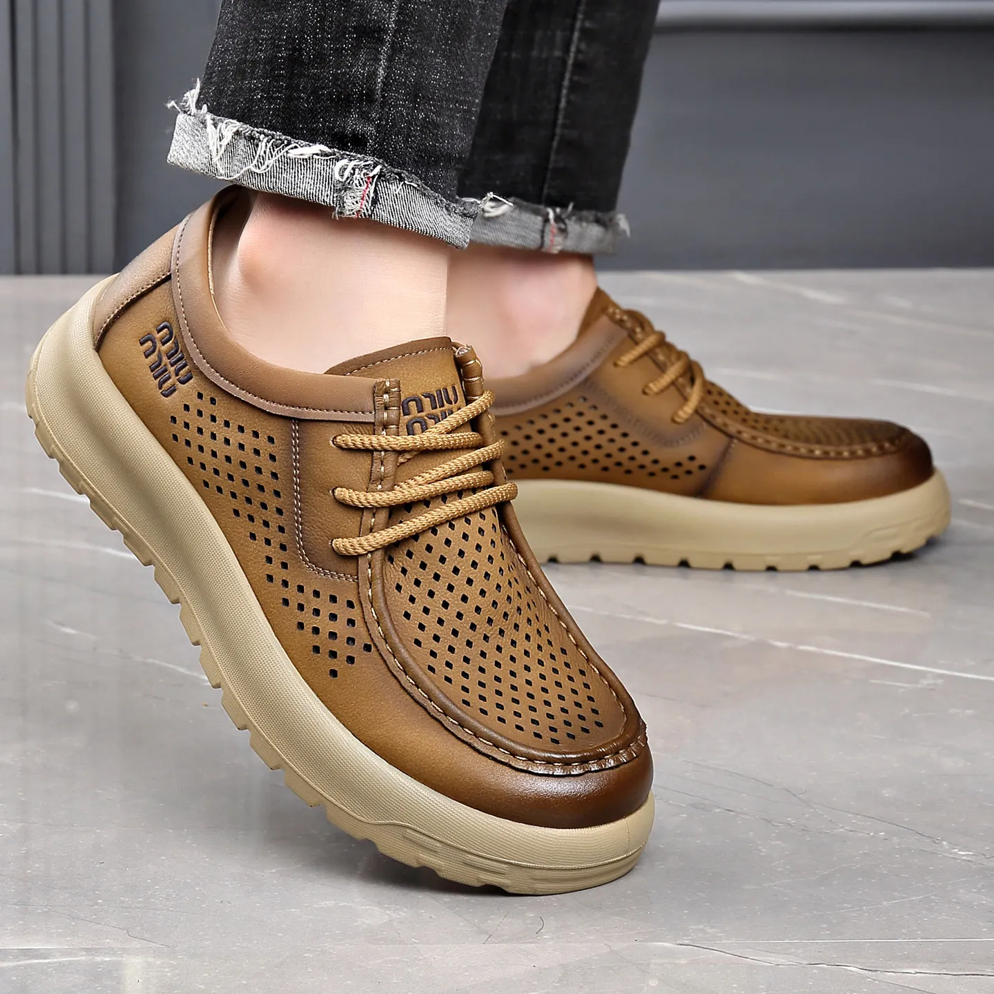 

Casual Hole Shoes Non-slip Deodorant Breathable Summer Light for Driving Soft-soled Sandals Men's Thick Soles Increased By 5CM