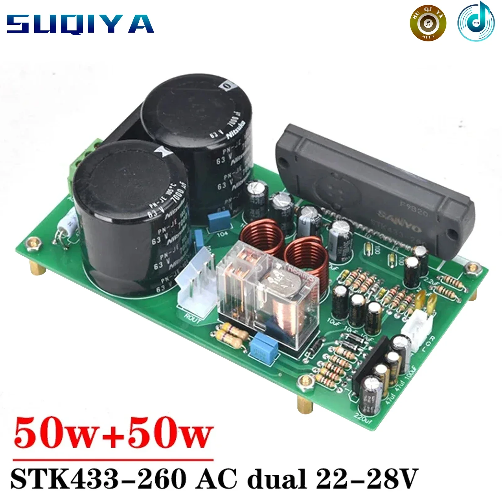 

50w*2 STK433-260 2-channel Power Amplifier Board High Power Diy Kit AC Dual 22-28V HIFI Amplifier Audio Board