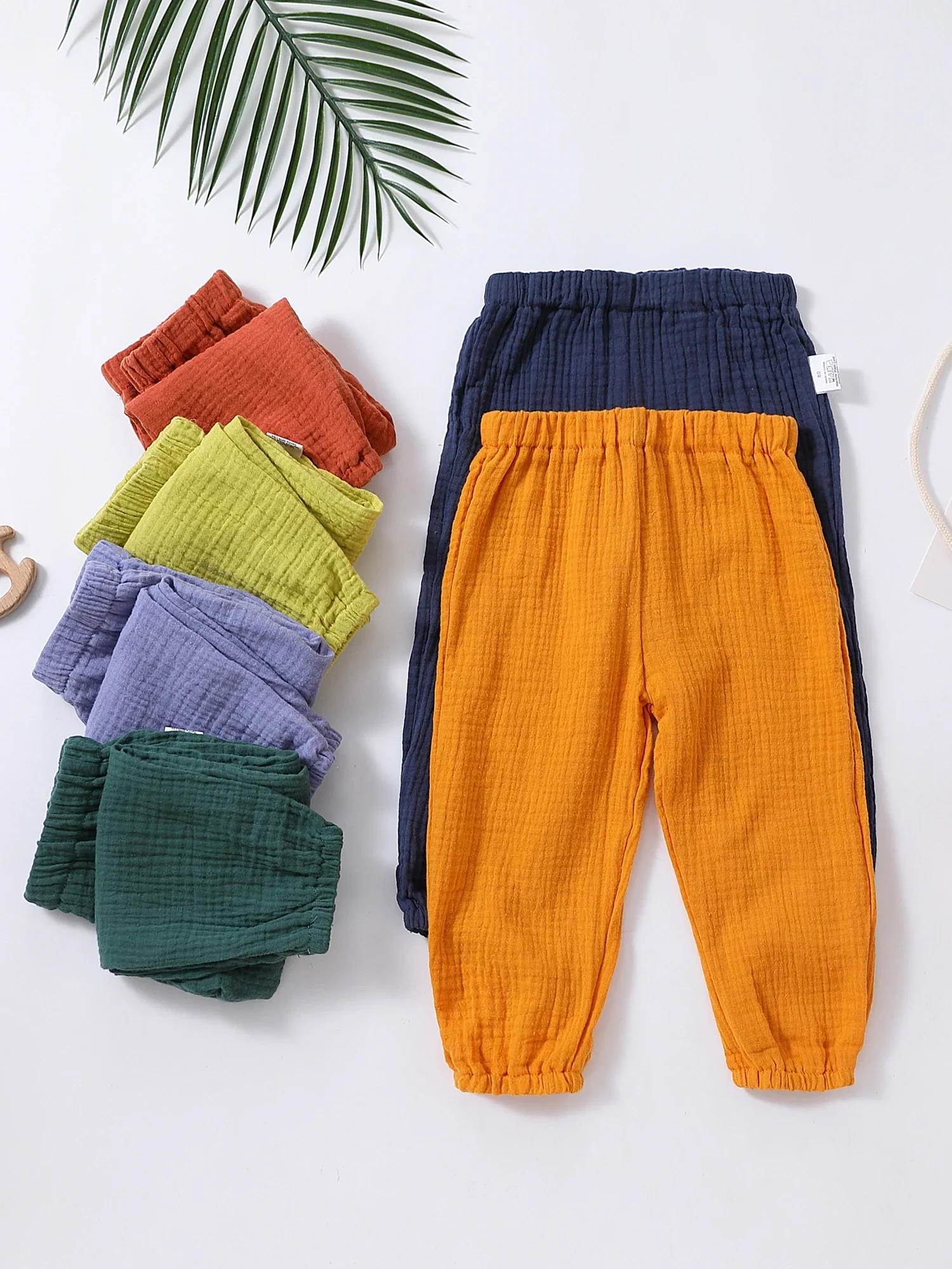 1-7T Summer Linen Cotton Pants Children Solid Color Thin Loose Mosquito Repellent Pants Elastic Kids Casual Joggers Trousers