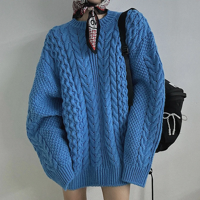 

Retro Chic Thiened Long Sve Knitted Sweater Loose Casual round Ne Twist Design Autumn Winter Women's Faion Comfortable