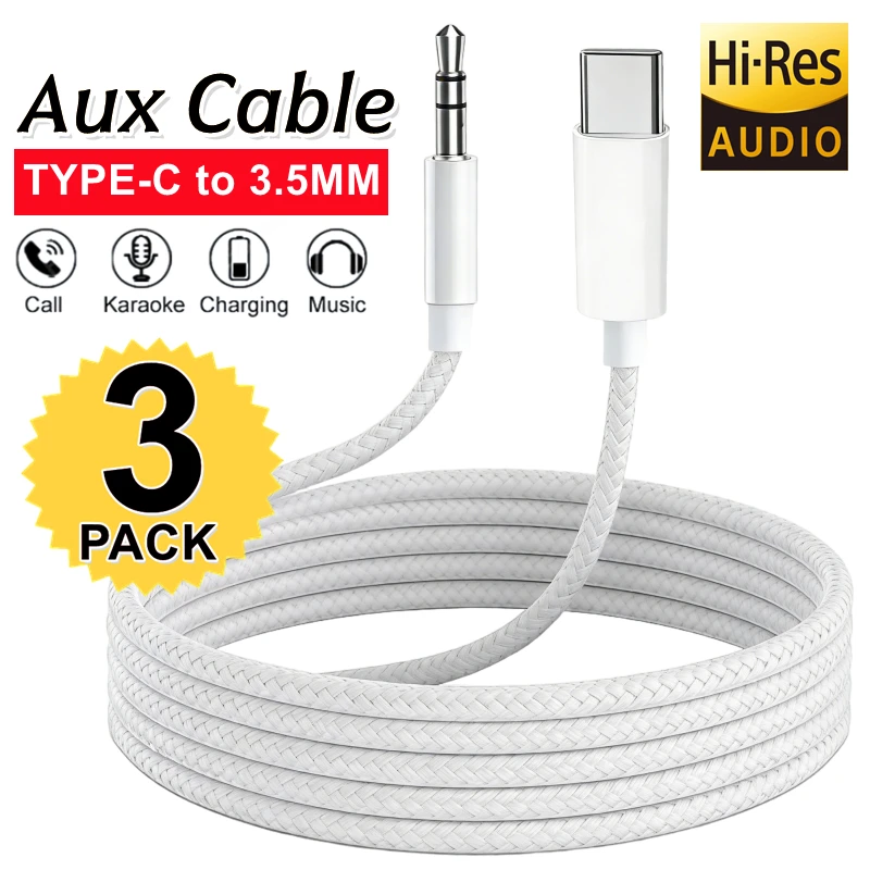 1/3Pcs USB Type C to 3.5mm Male AUX Audio Cable TypeC HIFI Jack AUX Cord for iPhone 17 16 Samsung Car Speaker Headphones Adapter