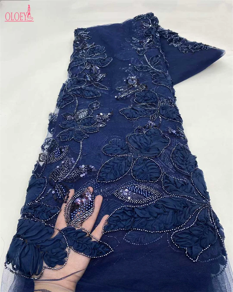 

Elegant 3D Embroidered French Tulle Lace Fabric with Sequins African Nigerian High-Quality for Party And Wedding