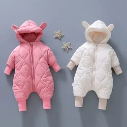 Winter Baby Clothing 0-2 Y Infant Boys and Girls Solid Fur Lining Rompers Newborn Toddler Outwear Hooded Jumpsuit