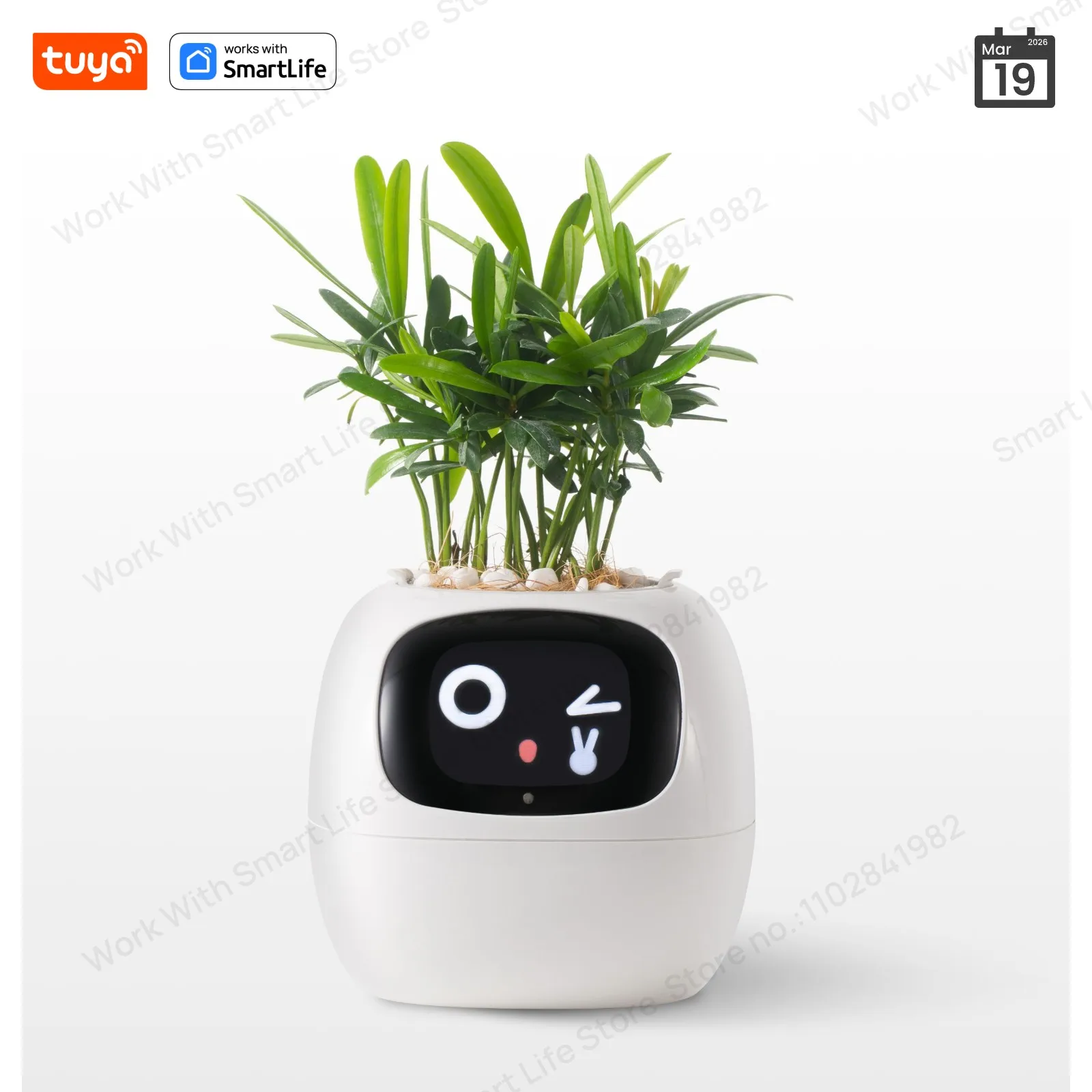 Vaso Inteligente Tuya Ivy G1 Branco, Diversão Infinita com Mais de 49 Expressões Ricas, 7 Sensores Inteligentes e Chips de IA Tornam o Cultivo de Plantas Fácil e Divertido