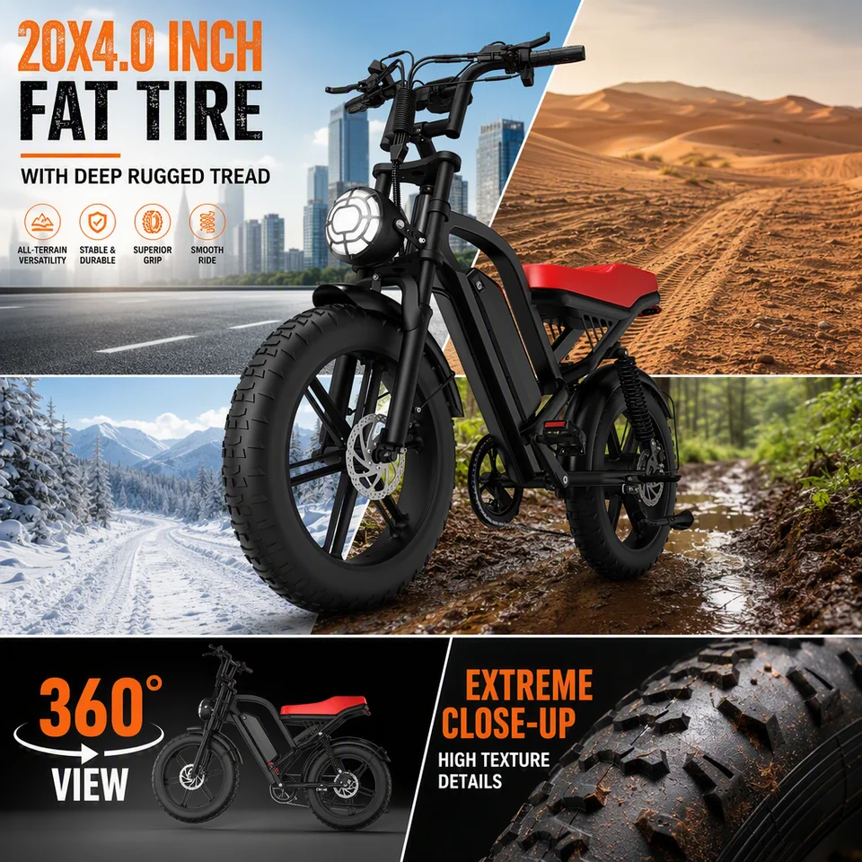 750W Fat Tire Electric Bike for Adults, 48V 15Ah 720Wh Battery with 60-Mile Range, 100Nm Torque 28MPH Off-Road E-Bike, Dual Suspension & Disc Brakes All-Terrain Mountain Ebike image 7