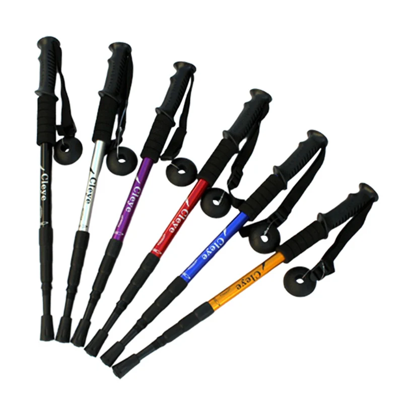 Aluminum Alloy Four Section Shock Absorbers Straight Handle Alpenstock Crutch Durable Hiking Outdoor Supplies