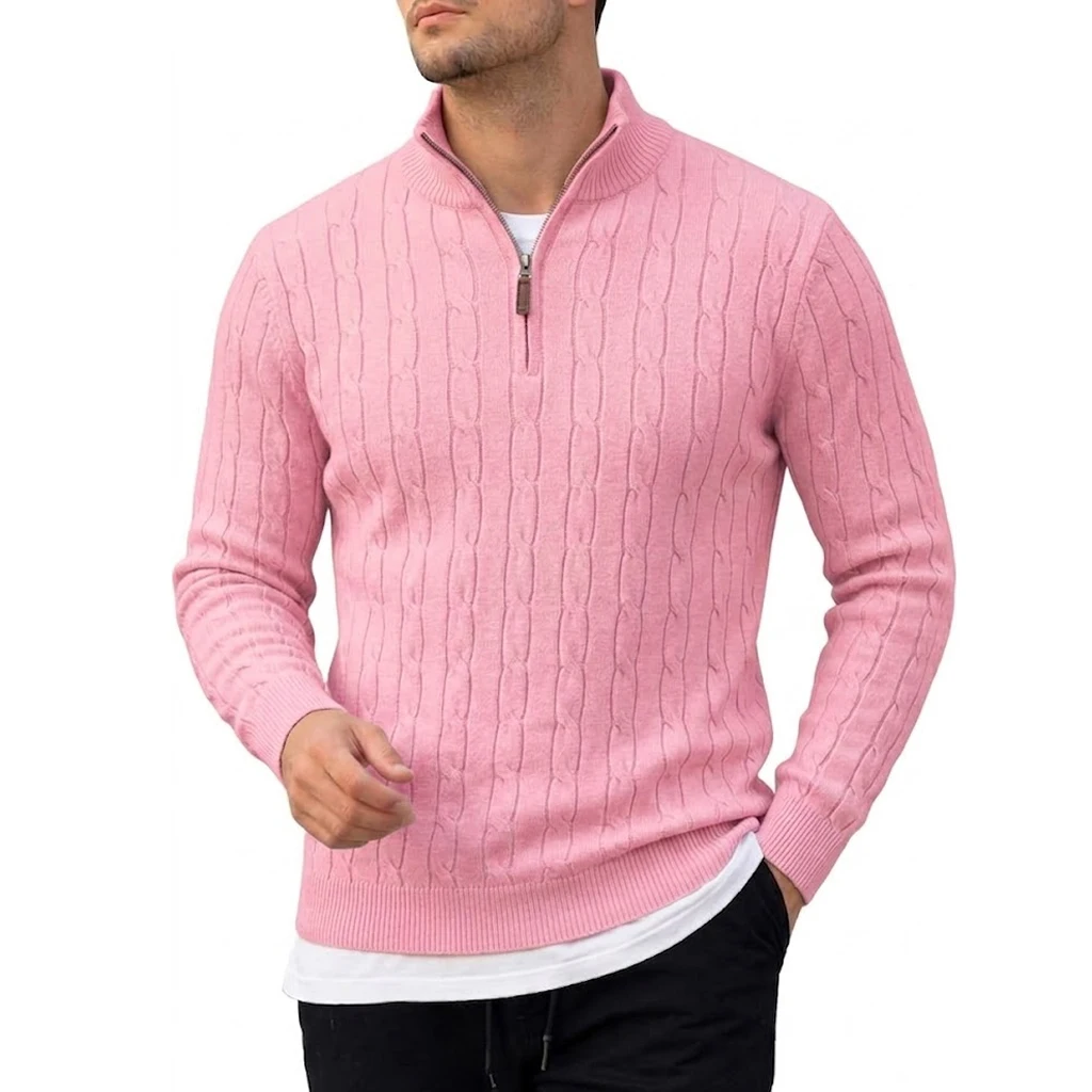 Men's Long Sleeve Half Zip Polo Sweater Knit Pullover Casual Sporty Athletic Winter Warm Jumper Outerwear Autumn Cardigan Men view 5