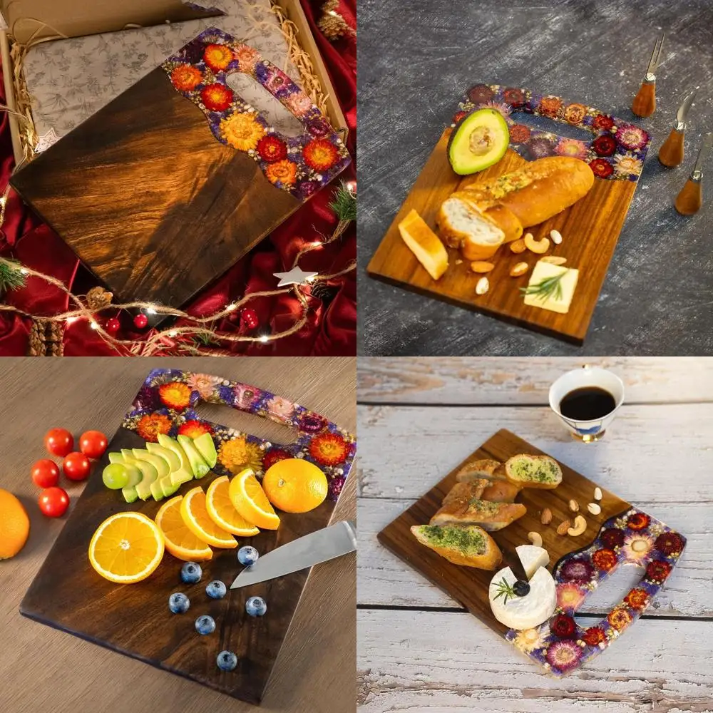 

Custom Engraved Walnut Charcuterie Boards with Preserved Flowers, Personalized Set for Housewarming, Decorative Kitchen Cutting