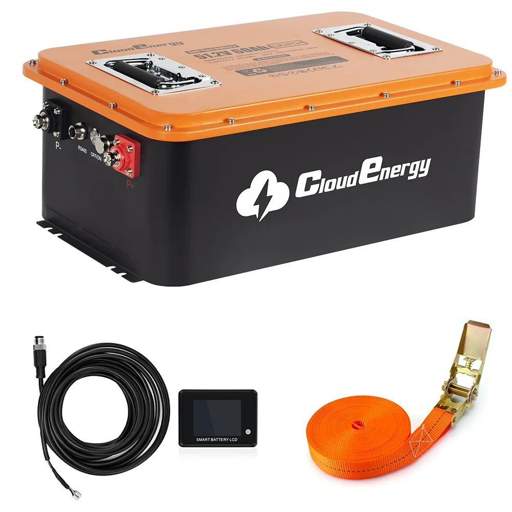 Cloudenergy 48V(51.2V) LiFePO4 Battery for Golf Carts & Solar Storage 66Ah Capacity, 200A BMS, Touch Monitor and Retention Strap