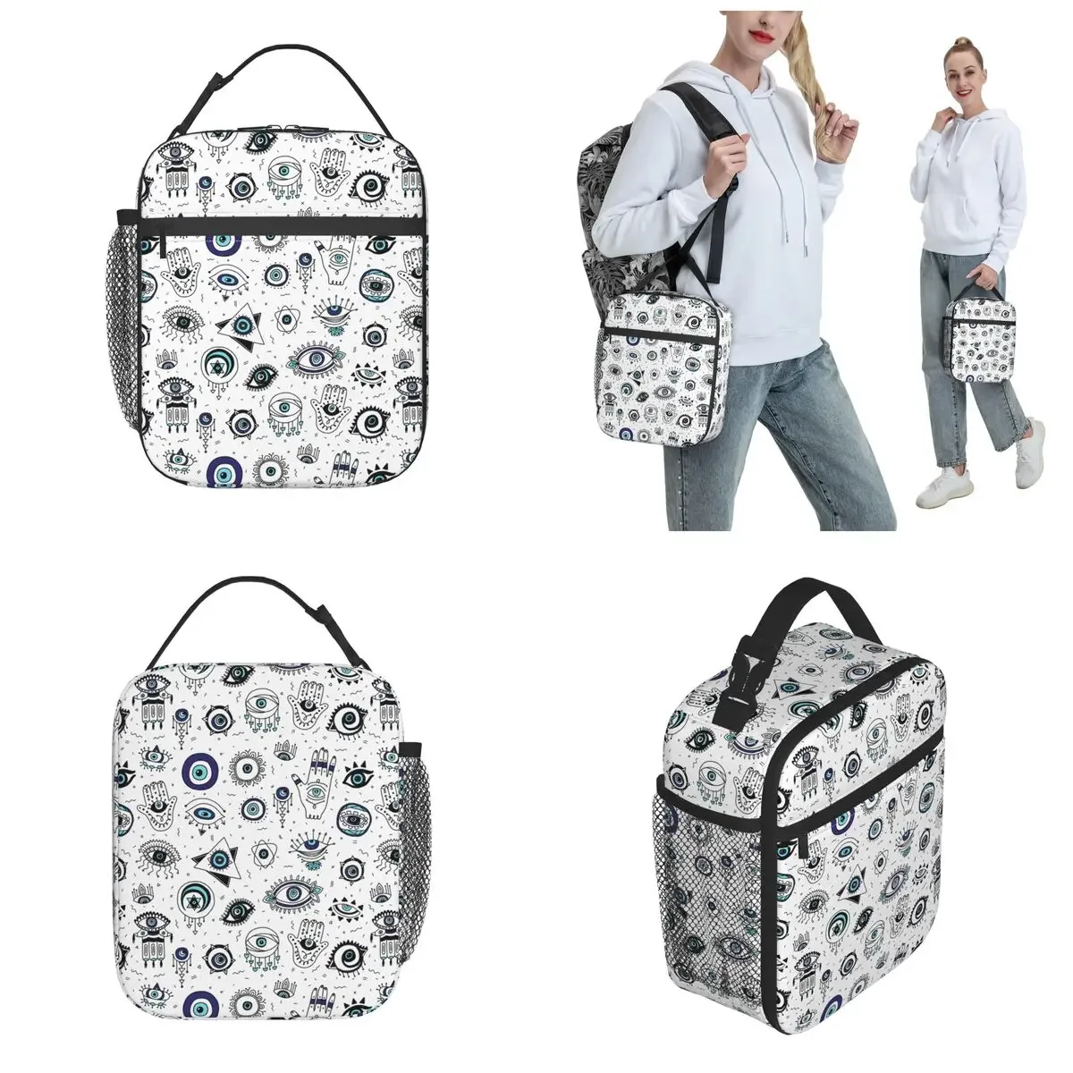 Turkey Nazar Evil Eye Thermal Insulated Lunch Bag Blue Charms Fatimas Han Bag for Lunch Thermal Cooler Food Box