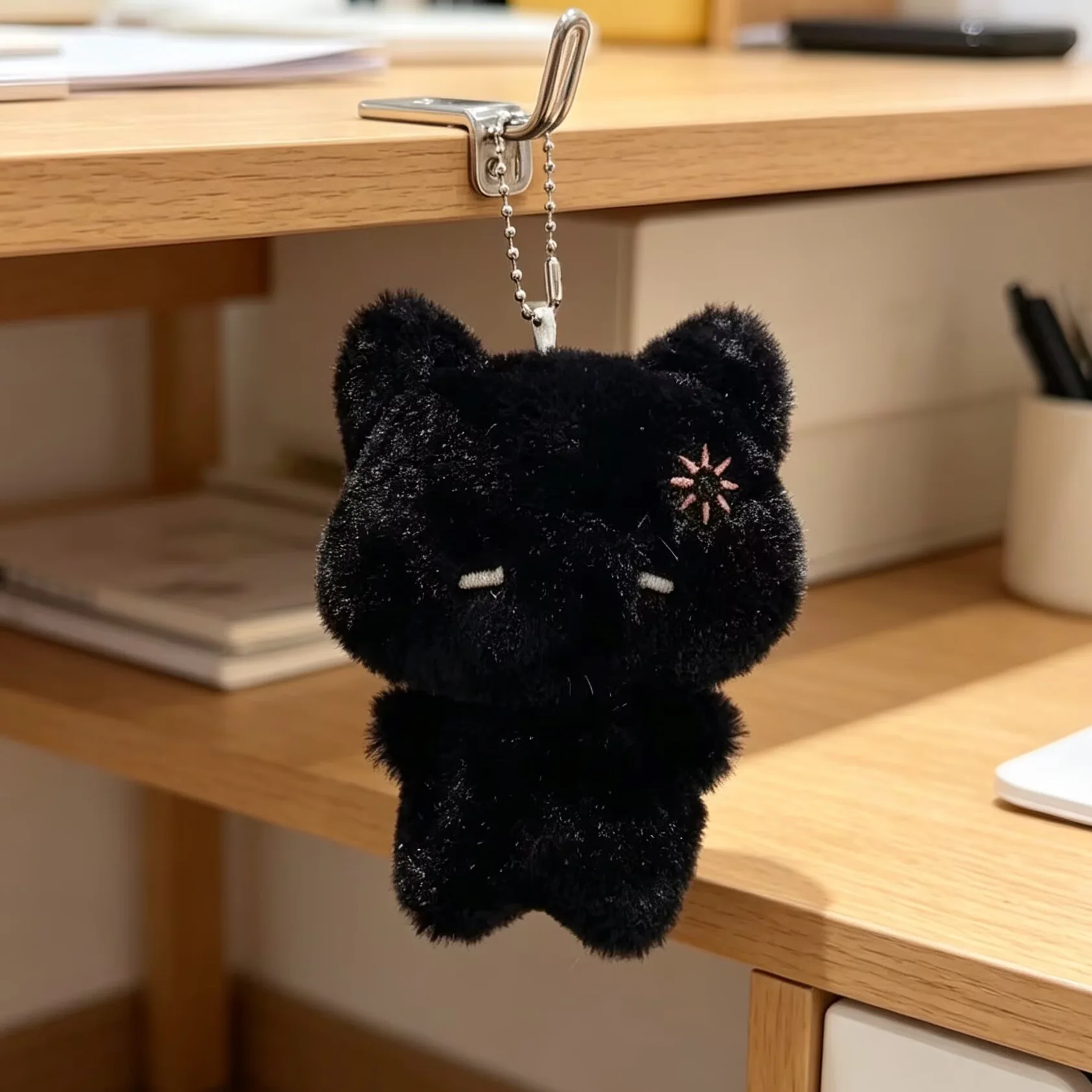 Cute Speechless Kitten Plush Pendant Keyring Simulation Plush Stuffed Black Pet Kitten Backpack Decor Cartoon Birthday Xmas Gift
