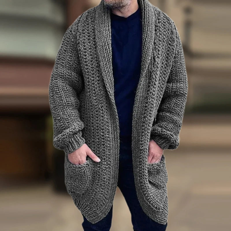 Vintage Loose Solid Color Knitted Cardigans For Mens Autumn Winter Outdoor Casual Men Sweatercoats Fashion Knitted Long Jacket