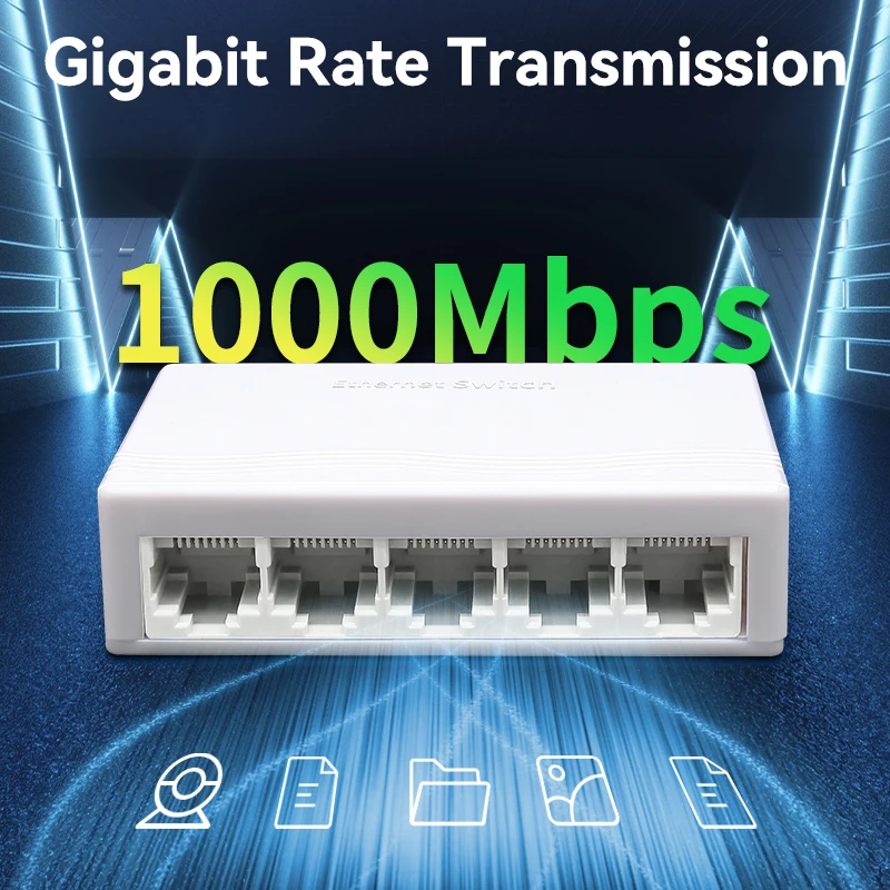 HORACO 5 Port Gigabit Network Switch Unmanaged 1000M Mini Switch Desktop Plug and Play Ethernet Switch