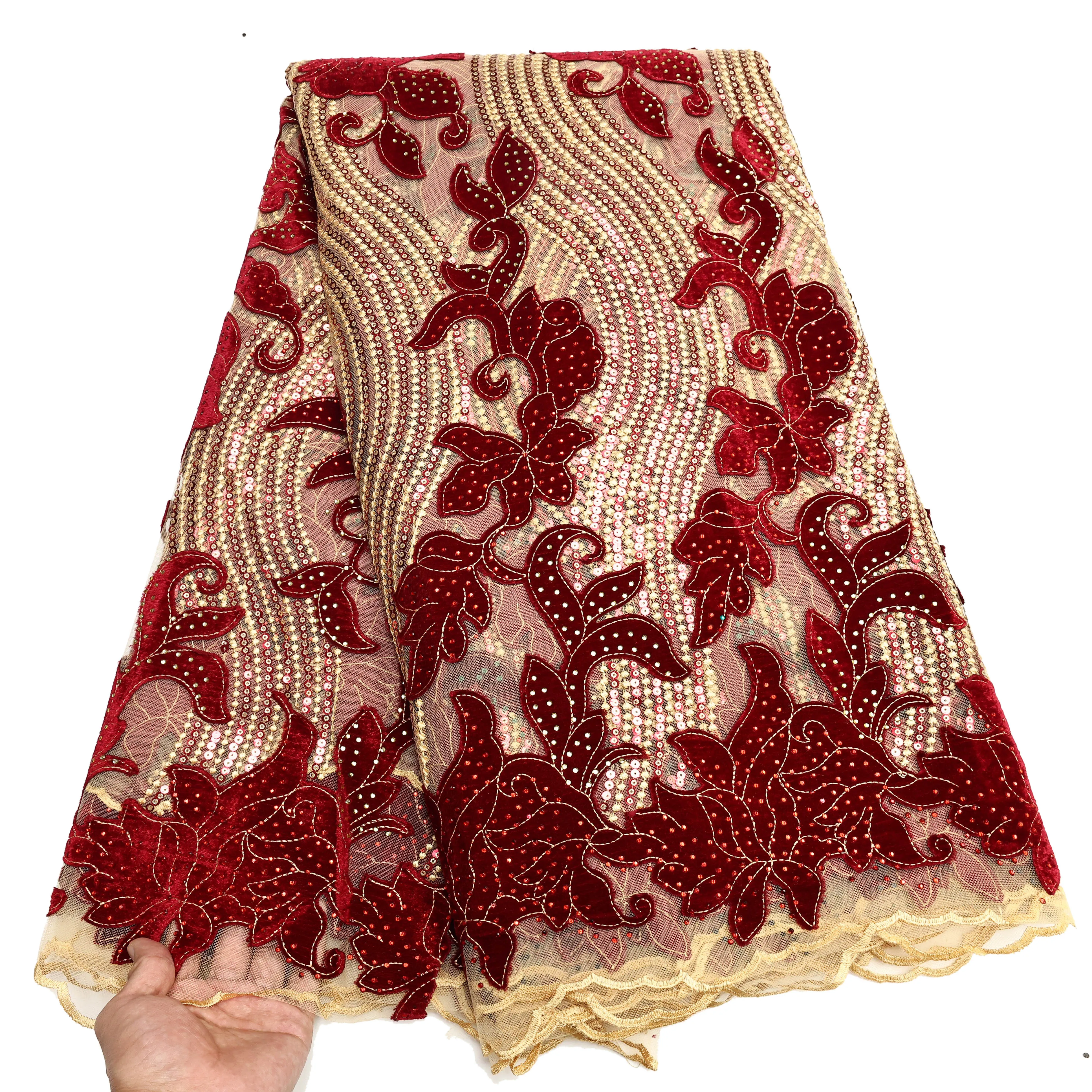 

Newest Luxury Beaded Embroidery Dyeing Lace Fabric With Stones 5 Yards African Elegant Beads Lace For Sewing Wedding Dress 2025