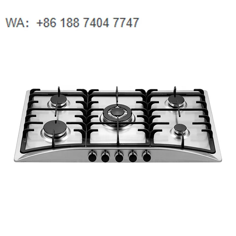 

5 Burner Built-in Gas Stovetop, Stainless Steel Surface, Durable & Rustproof, for Modern Kitchen & Small Restaurant