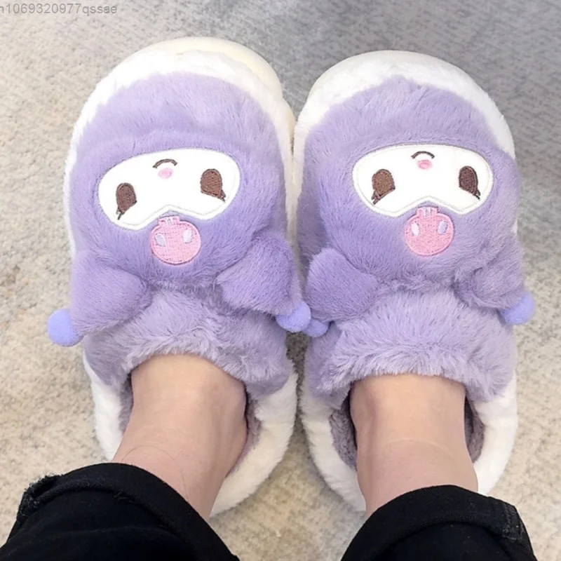 Sanrio Cinnamoroll Kuromi Plush Slippers Cute Cartoon Plush Shoes, Winter Slippers, Warm Shoes, Thick Soled Flannel Shoes