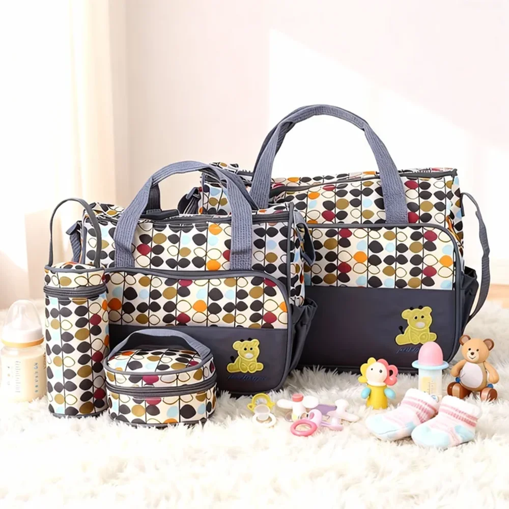

Fashionable printed mommy bag five piece set, large capacity multifunctional one shoulder crossbody bag, outdoor diaper bag