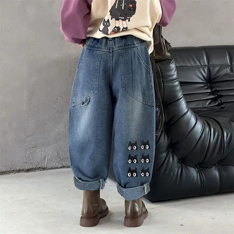 

Girls' Stylish Jeans Harem Pants Loose Fit Spring Autumn Casual Wear Comfortable Long Pants for Medium-Large Kids