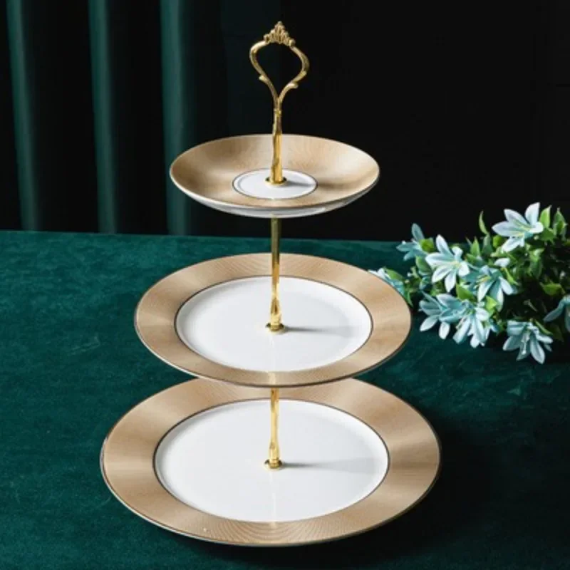High End Retro Luxury Dessert Stand Fruit Platter Ins Style Ceramic Display For Home Wedding Party Snack Tray Plate Set