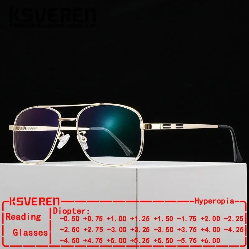 KSVEREN Square Anti Blue Blocking 독서 안경 더블 브리지 광학 처방 안경 클래식 대형 프레임 안경 프레임