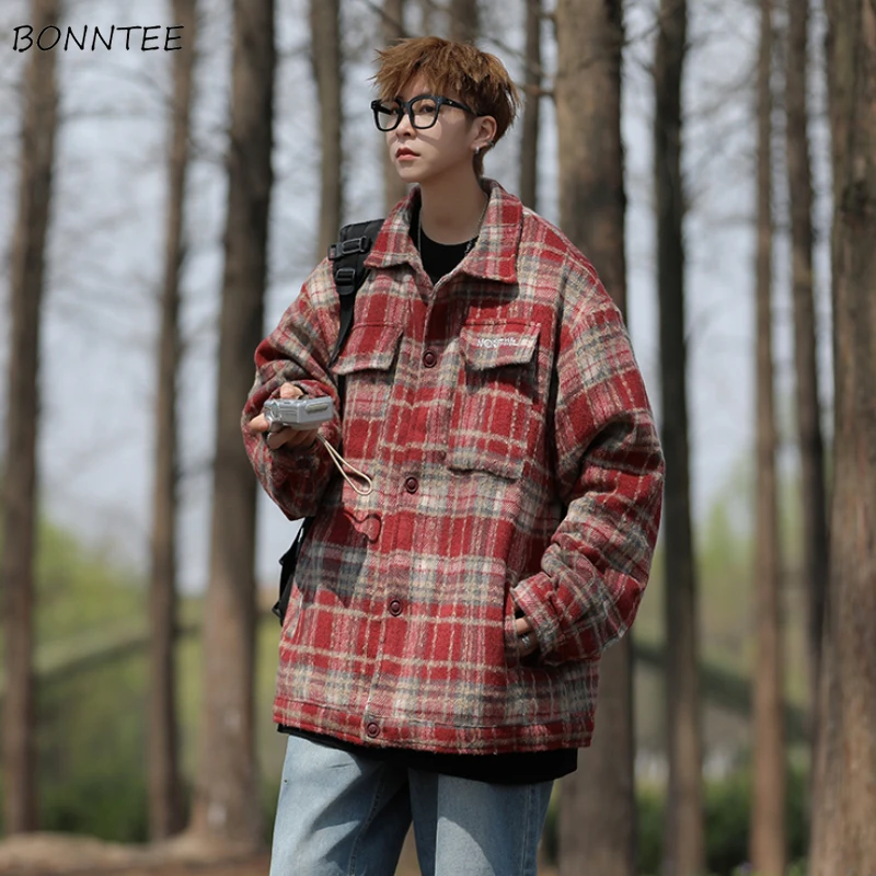 

Мужские клетчатые куртки, винтажная одежда унисекс Haarjuku, осенняя уличная одежда с несколькими карманами, американские Chaquetas, красивый колледж