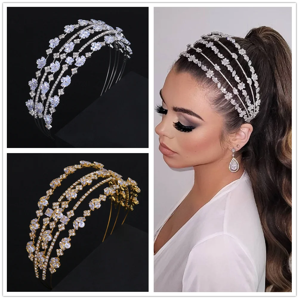 

Multi Layer Bridal Hairbands Zircon Headband for Girls Luxury Crystal Brides Tiara Wedding Crown Pageant Bridal Headwear