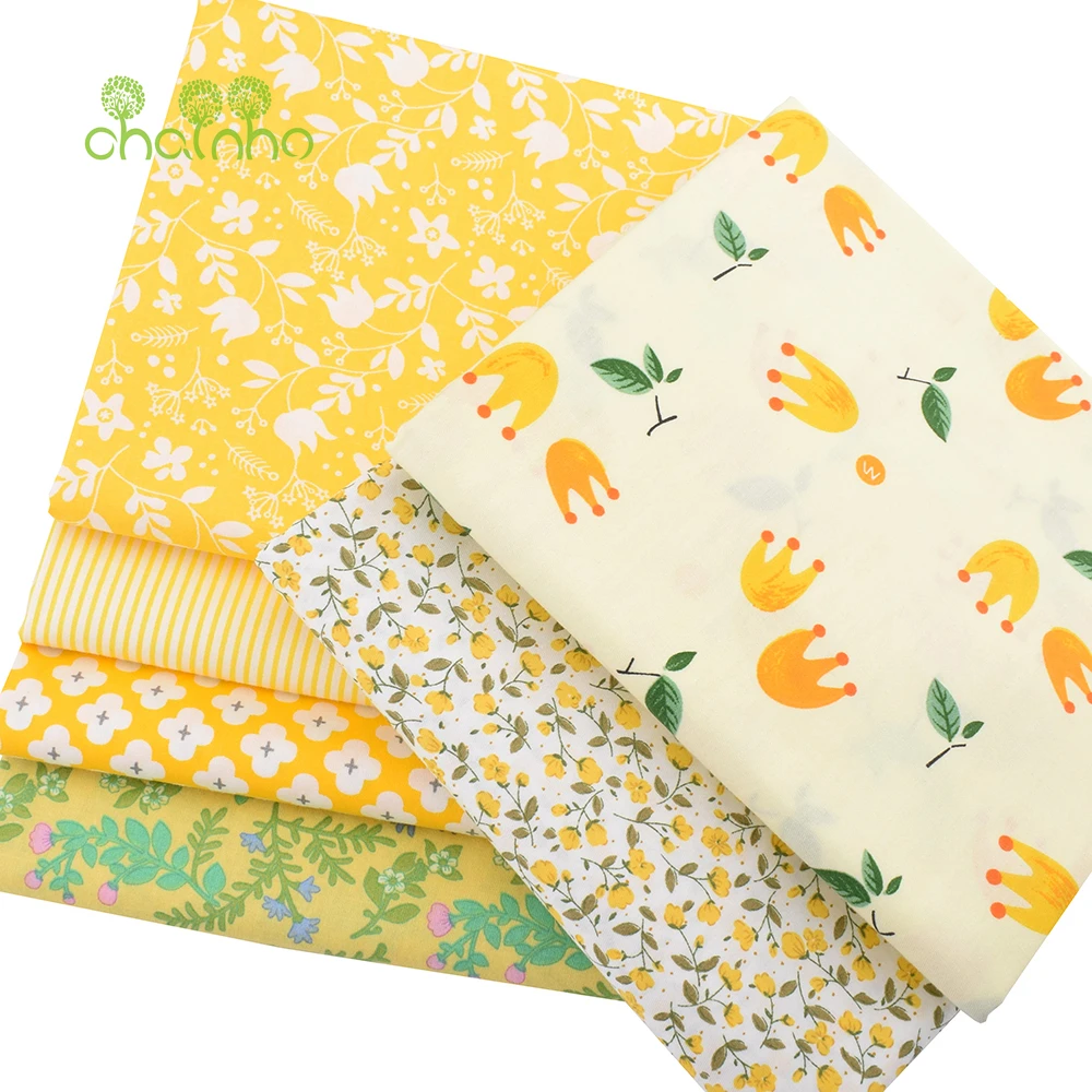 Chaihno-Tissu en coton sergé à imprimé floral jaune, vêtements patchwork, couture et courtepointe de bricolage pour literie de bébé et d\'enfants,