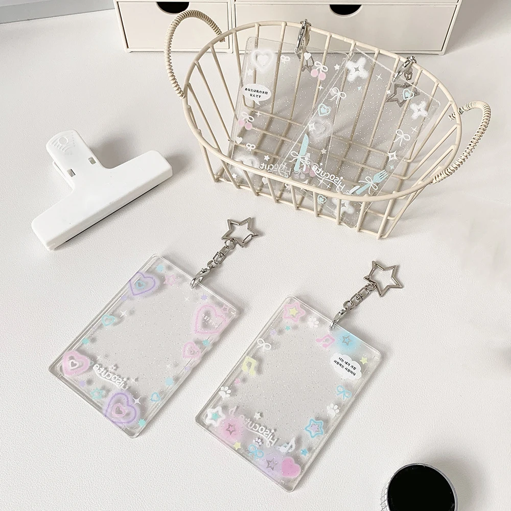 INS Kpop Card Holder Student Badge Protector Transparent Acrylic Backpack Pendant Kpop Cards Holder Graffiti Love Card Protector