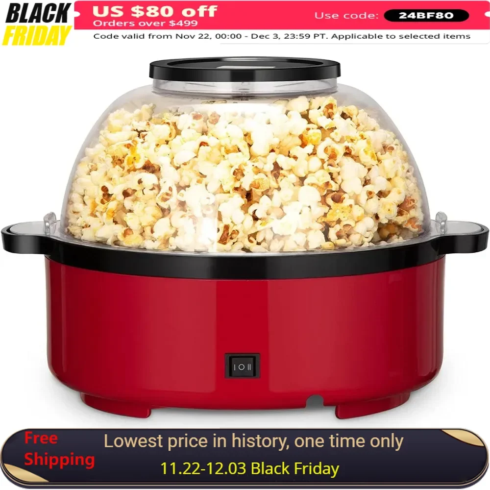 Manual Popcorn Machine, 16-Cup Hot-oil Popcorn Maker with Nonstick Plate & Stirring Rod and Two Measur Spoons, Popcorn Makers